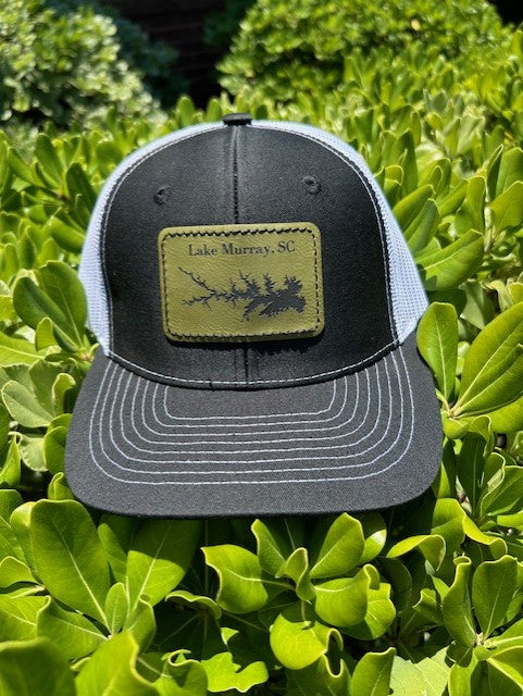 Adult Black/White Snapback Hat with OD Green Lake Murray Patch