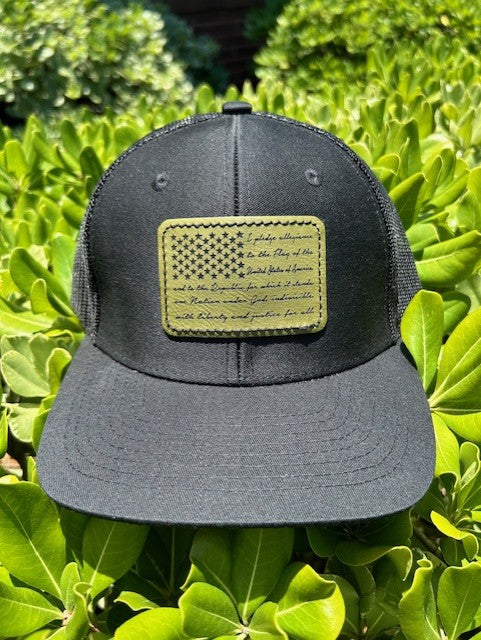 Adult Black Snapback Hat with OD Green American Flag Patch